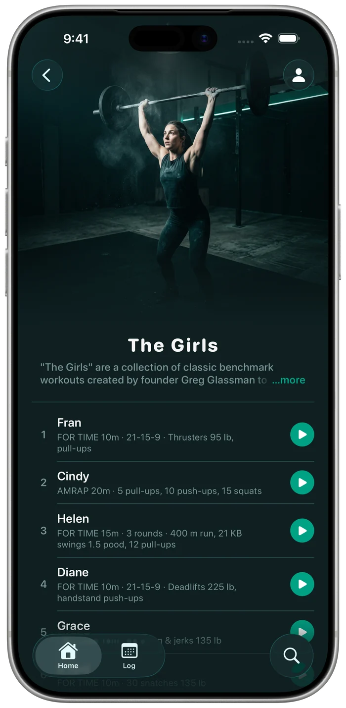 The Girls page: Fran, Cindy, Helen, Diane and Grace, each with its format and movements.